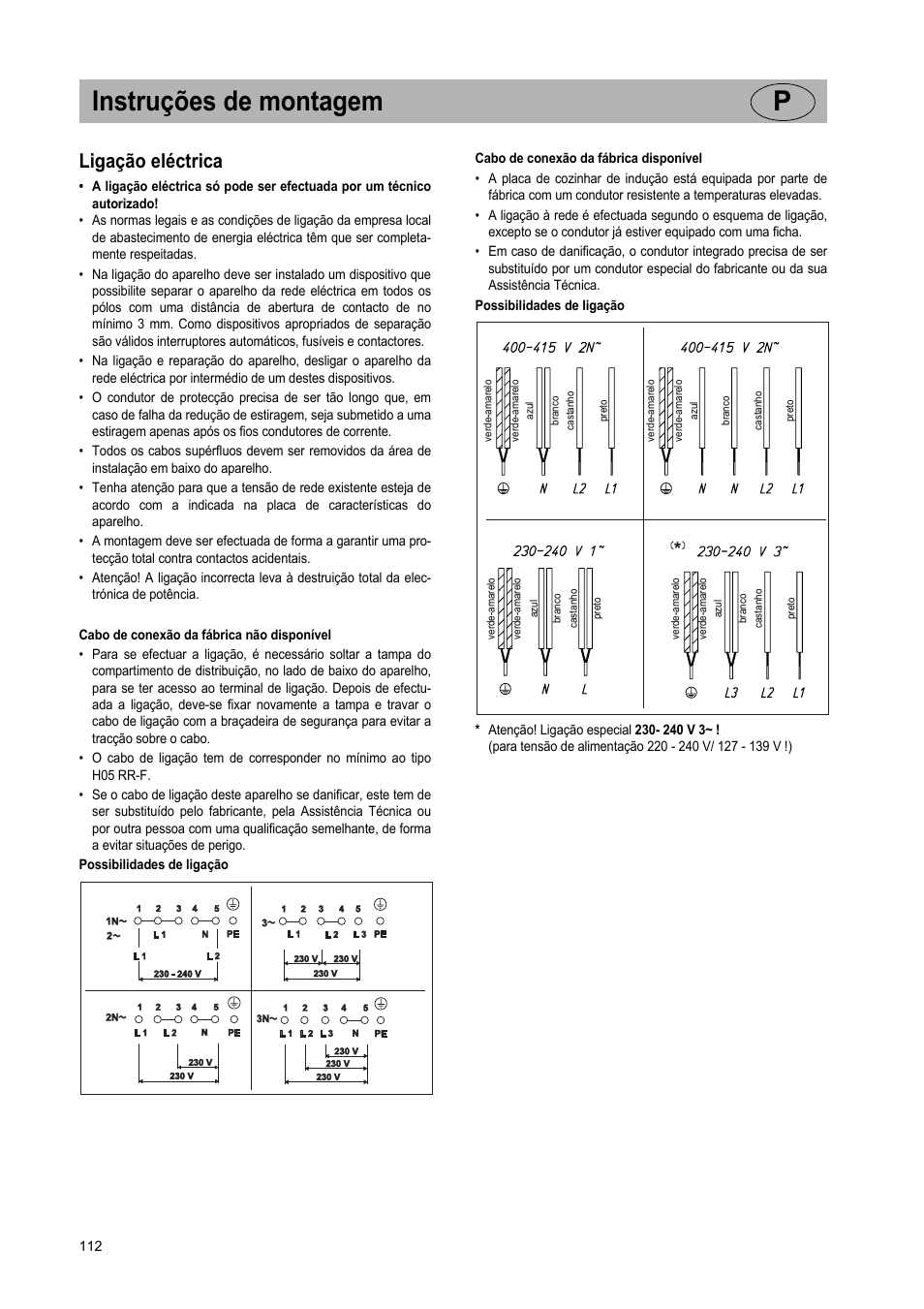 Instruções de montagem p, Ligação eléctrica | Teka GKST 95 N i4 Select User Manual | Page 112 / 113