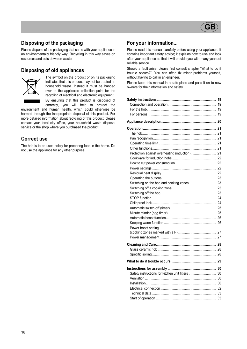 Disposing of the packaging, Disposing of old appliances, Correct use | For your information | Teka GKST 95 N i4 Select User Manual | Page 18 / 113