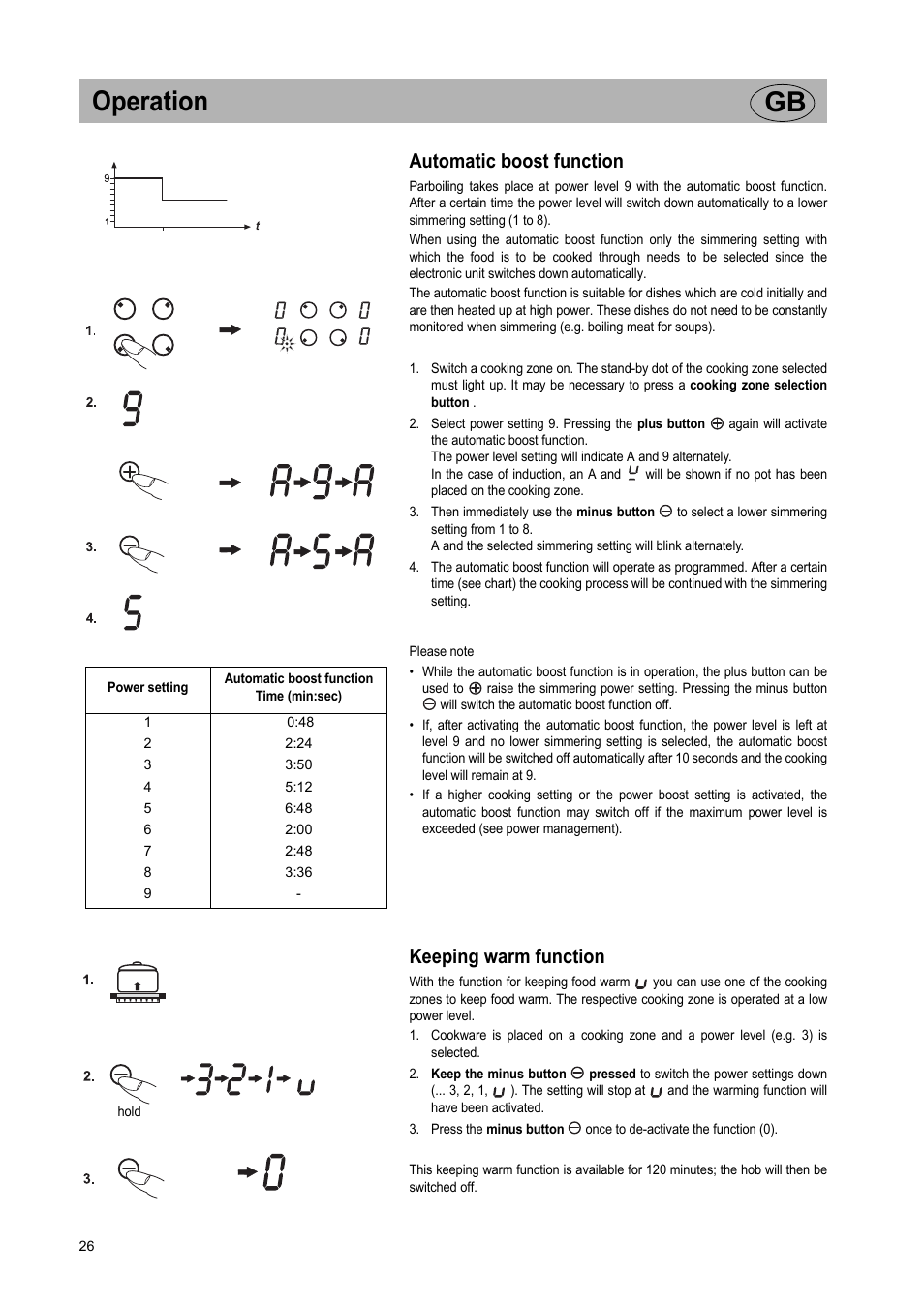 Operation gb, Automatic boost function, Keeping warm function | Teka GKST 95 N i4 Select User Manual | Page 26 / 113