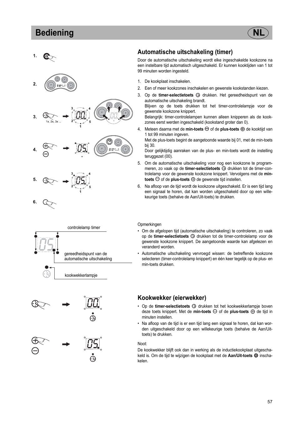 Bediening nl, Automatische uitschakeling (timer), Kookwekker (eierwekker) | Teka GKST 95 N i4 Select User Manual | Page 57 / 113