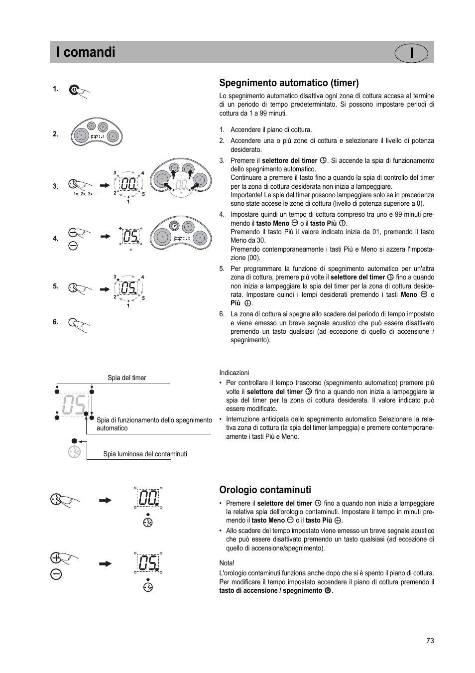 I comandi i, Spegnimento automatico (timer), Orologio contaminuti | Teka GKST 95 N i4 Select User Manual | Page 73 / 113