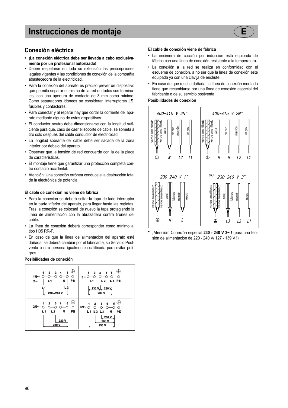 Instrucciones de montaje e, Conexión eléctrica | Teka GKST 95 N i4 Select User Manual | Page 96 / 113