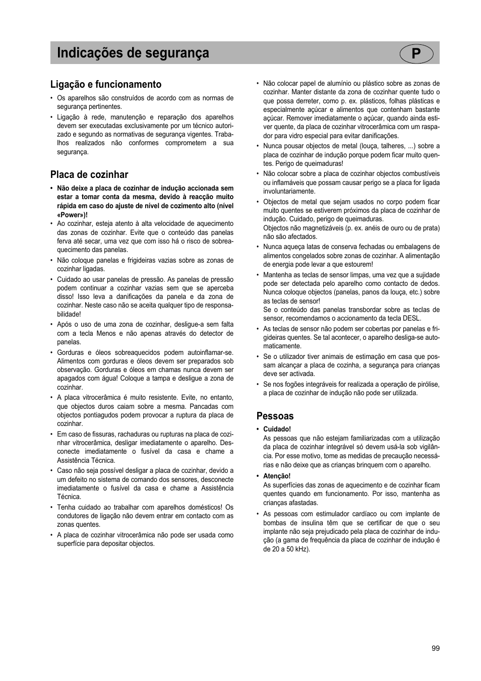 Indicações de segurança p, Ligação e funcionamento, Placa de cozinhar | Pessoas | Teka GKST 95 N i4 Select User Manual | Page 99 / 113