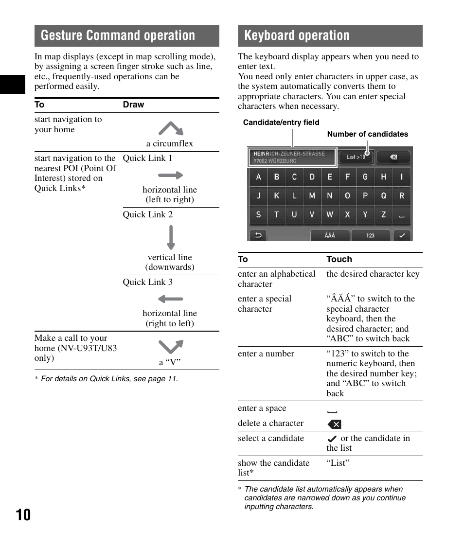 Gesture command operation, Keyboard operation, Gesture command operation keyboard operation | Sony NV-U83 User Manual | Page 10 / 194