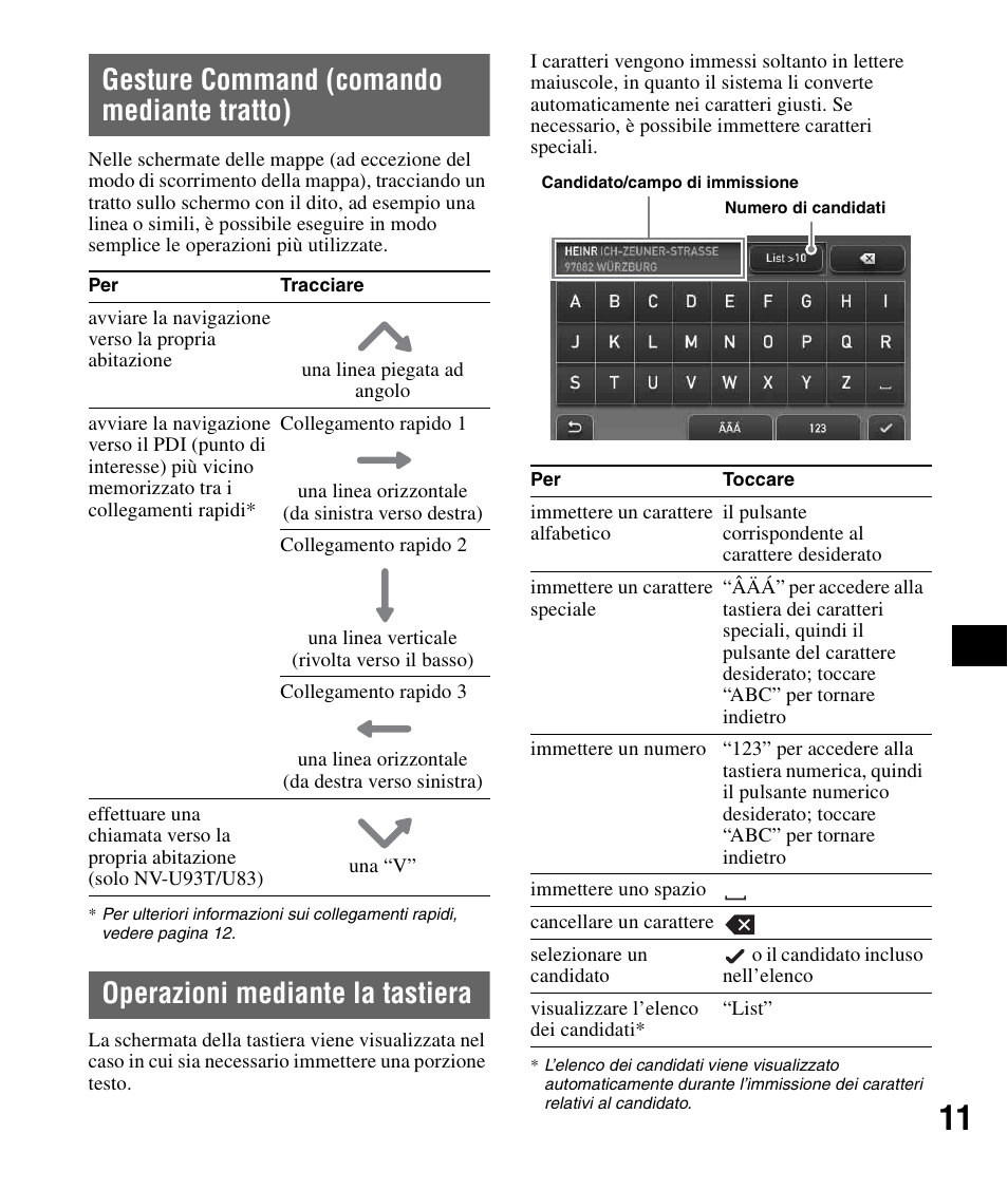 Gesture command (comando mediante tratto), Operazioni mediante la tastiera, Gesture command | Comando mediante tratto) | Sony NV-U83 User Manual | Page 105 / 194