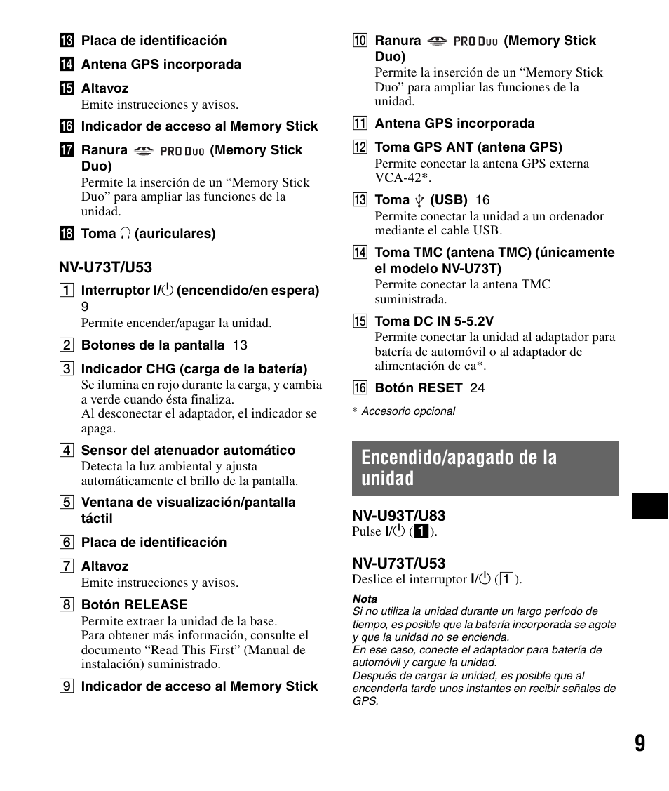 Encendido/apagado de la unidad | Sony NV-U83 User Manual | Page 127 / 194