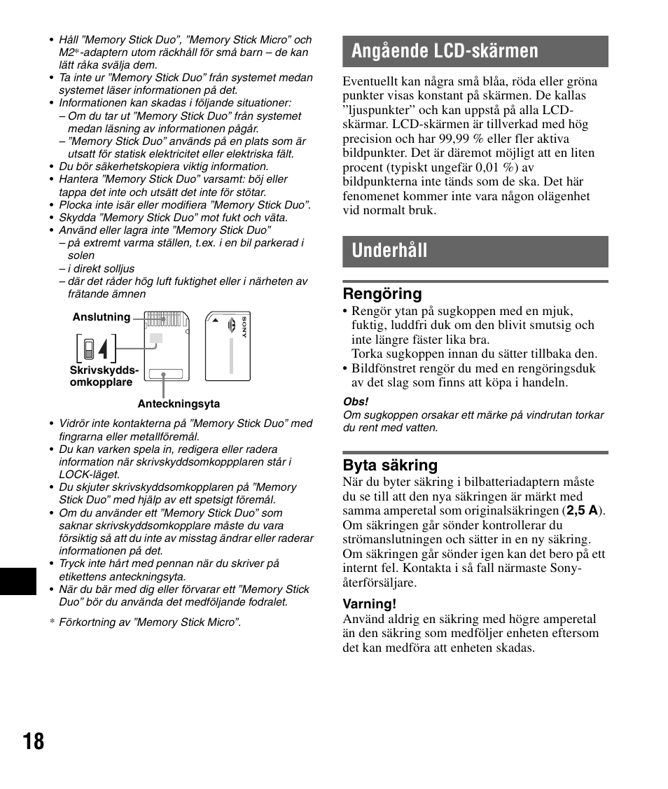 Angående lcd-skärmen, Underhåll, Rengöring | Byta säkring, Angående lcd-skärmen underhåll, Rengöring byta säkring | Sony NV-U83 User Manual | Page 160 / 194