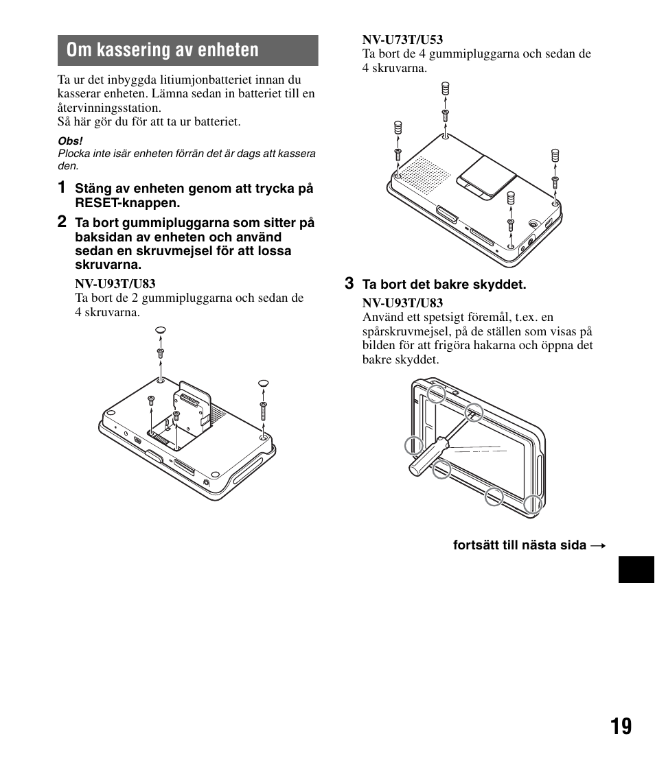 Om kassering av enheten | Sony NV-U83 User Manual | Page 161 / 194