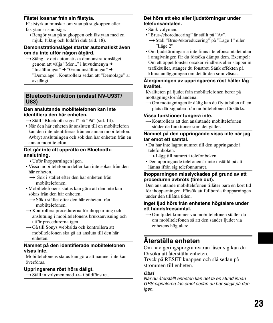 Återställa enheten | Sony NV-U83 User Manual | Page 165 / 194