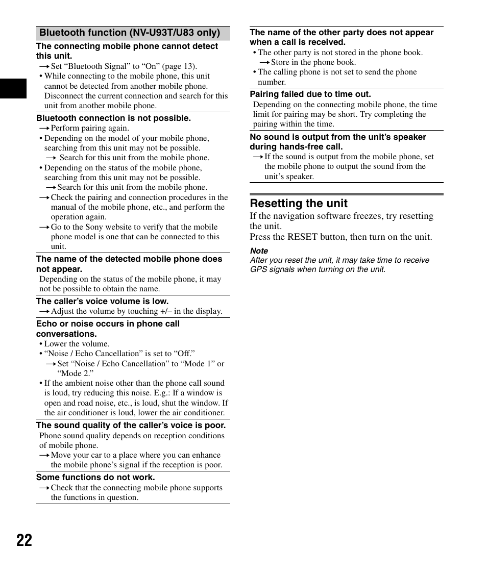 Resetting the unit, On 22 | Sony NV-U83 User Manual | Page 22 / 194