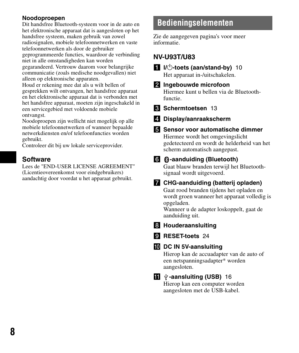 Bedieningselementen | Sony NV-U83 User Manual | Page 78 / 194