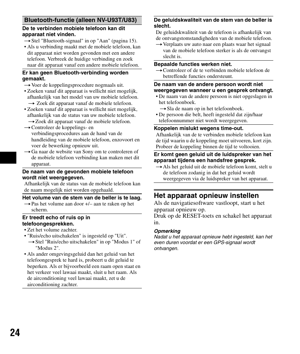 Het apparaat opnieuw instellen | Sony NV-U83 User Manual | Page 94 / 194