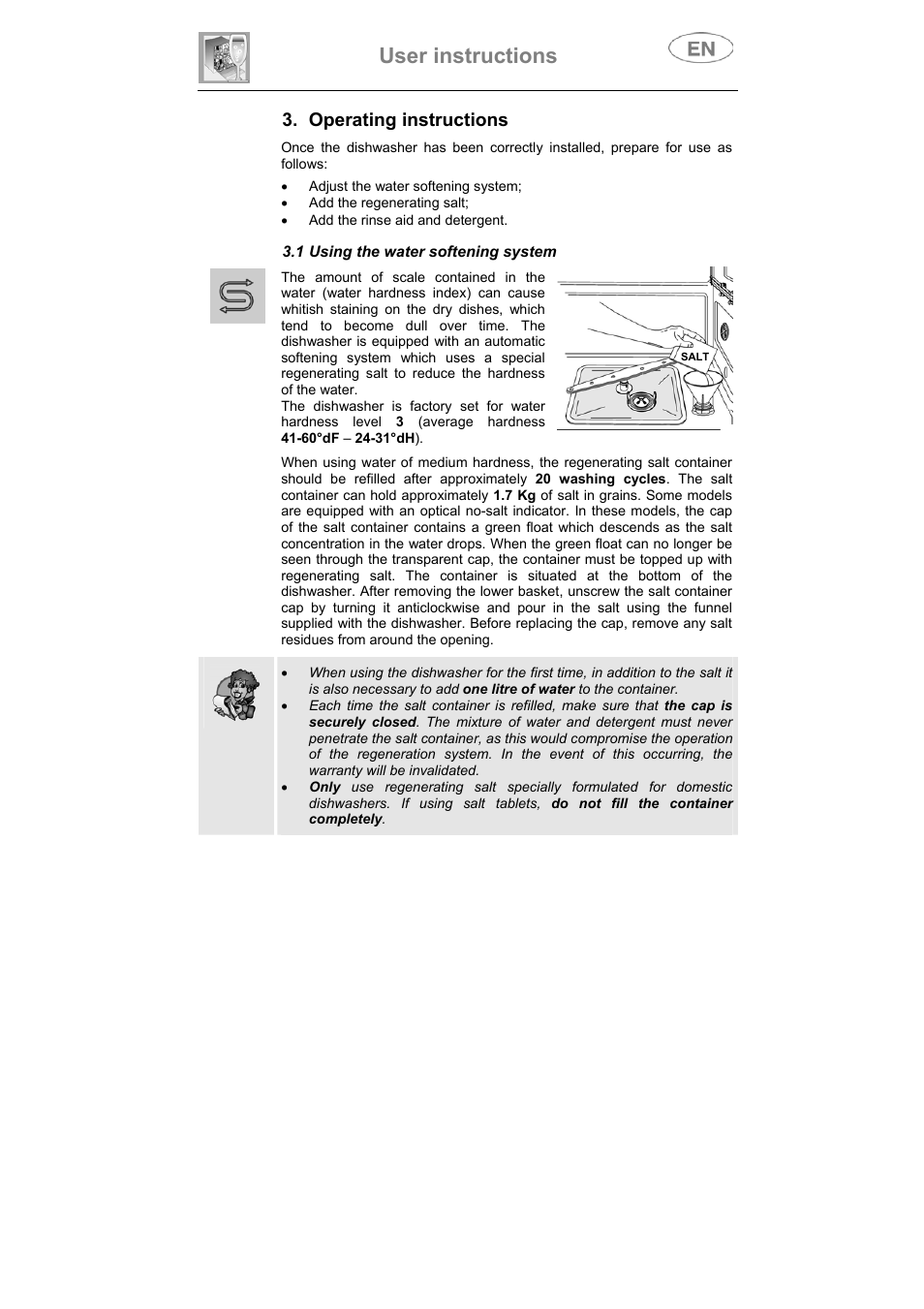 User instructions, Operating instructions | Teka DW7 86 FI User Manual | Page 9 / 24