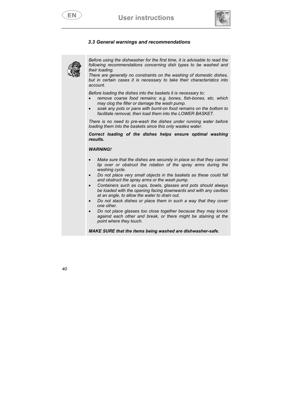 User instructions | Teka DW7 45 S User Manual | Page 14 / 24