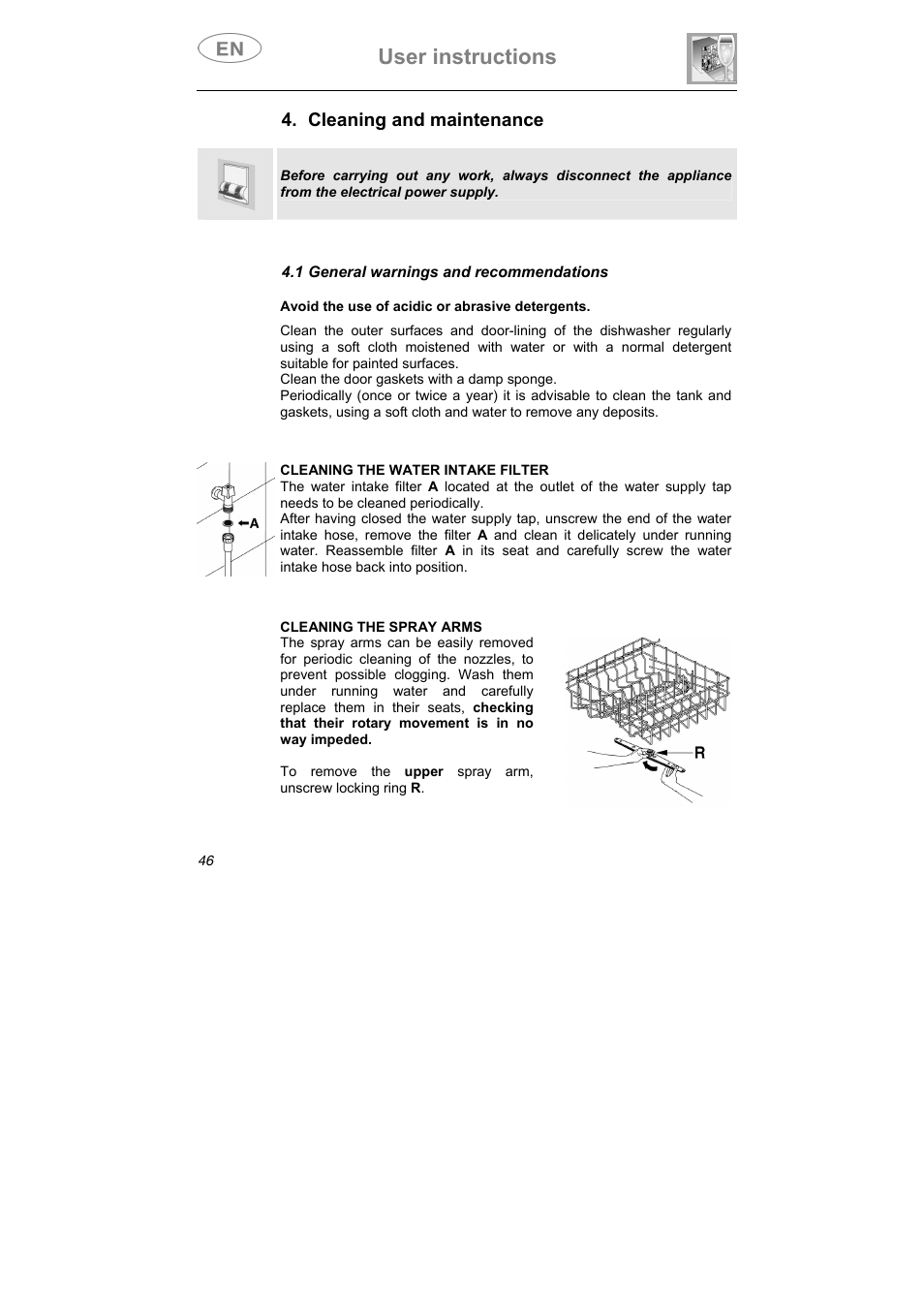 User instructions, Cleaning and maintenance | Teka DW7 45 S User Manual | Page 20 / 24