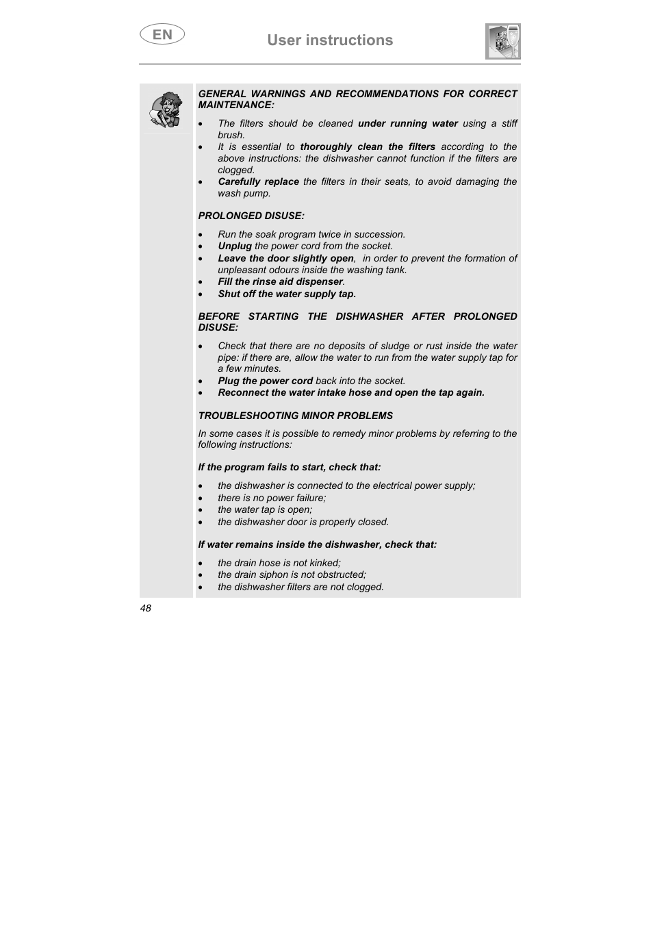User instructions | Teka DW7 45 S User Manual | Page 22 / 24