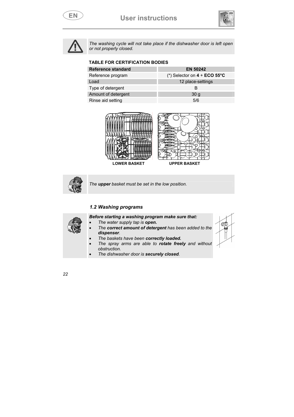 User instructions, 2 washing programs | Teka LP7 740 User Manual | Page 4 / 7