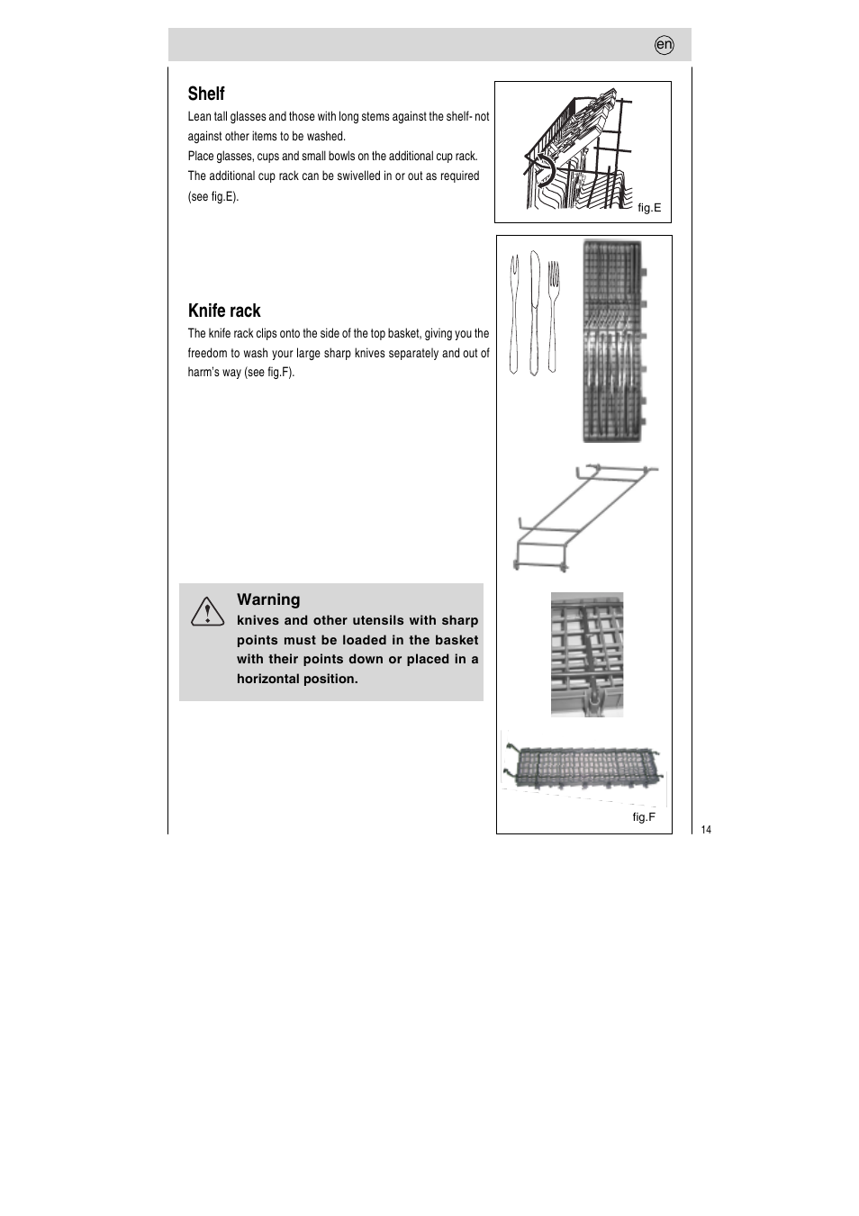 Shelf, Knife rack | Teka LP7 760 User Manual | Page 15 / 30