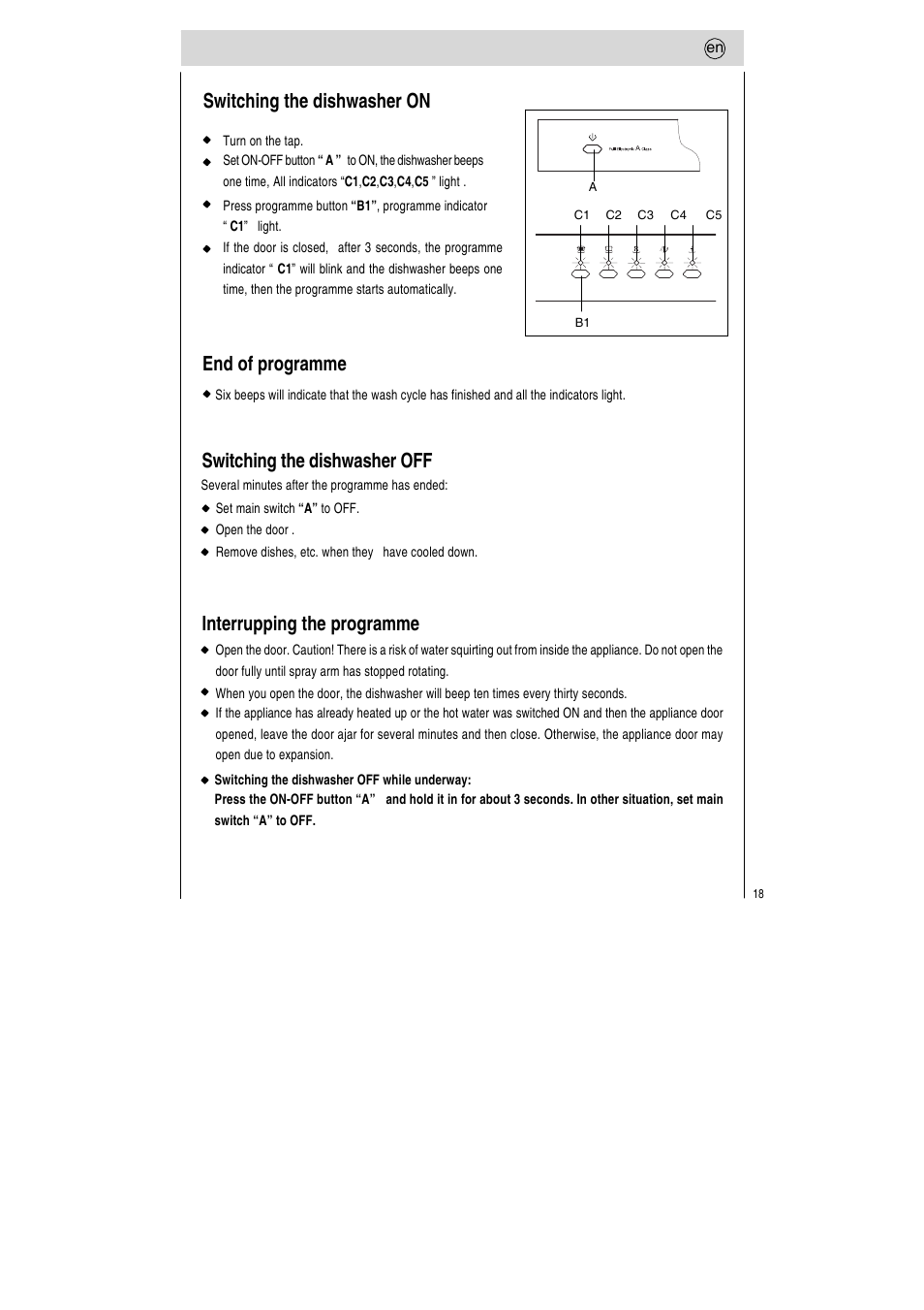 Switching the dishwasher on, End of programme, Switching the dishwasher off | Interrupping the programme | Teka LP7 760 User Manual | Page 19 / 30