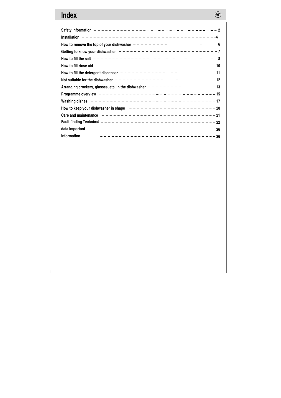 Index | Teka LP7 760 User Manual | Page 2 / 30