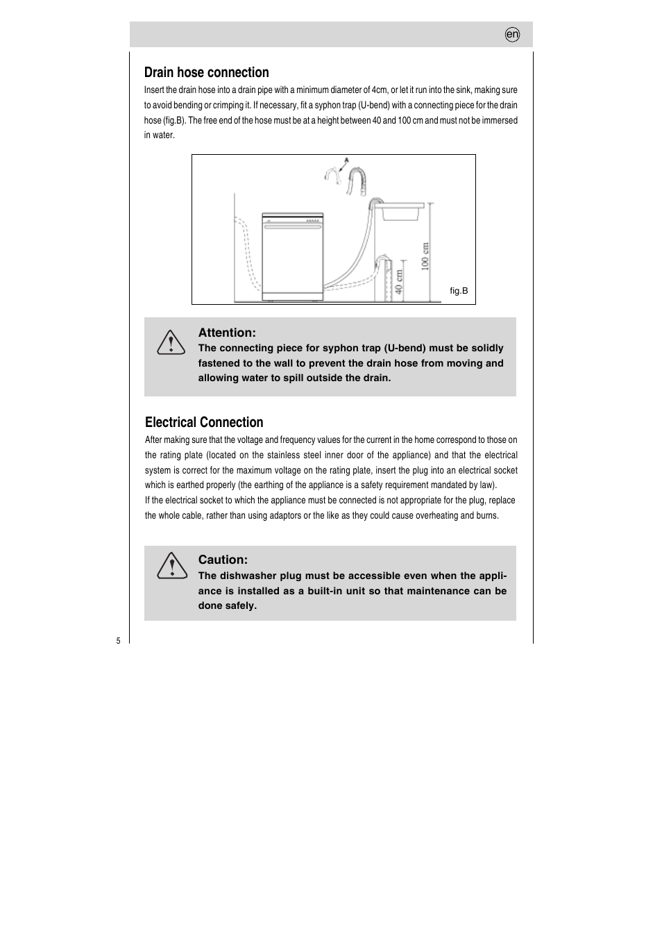 Drain hose connection, Electrical connection | Teka LP7 760 User Manual | Page 6 / 30