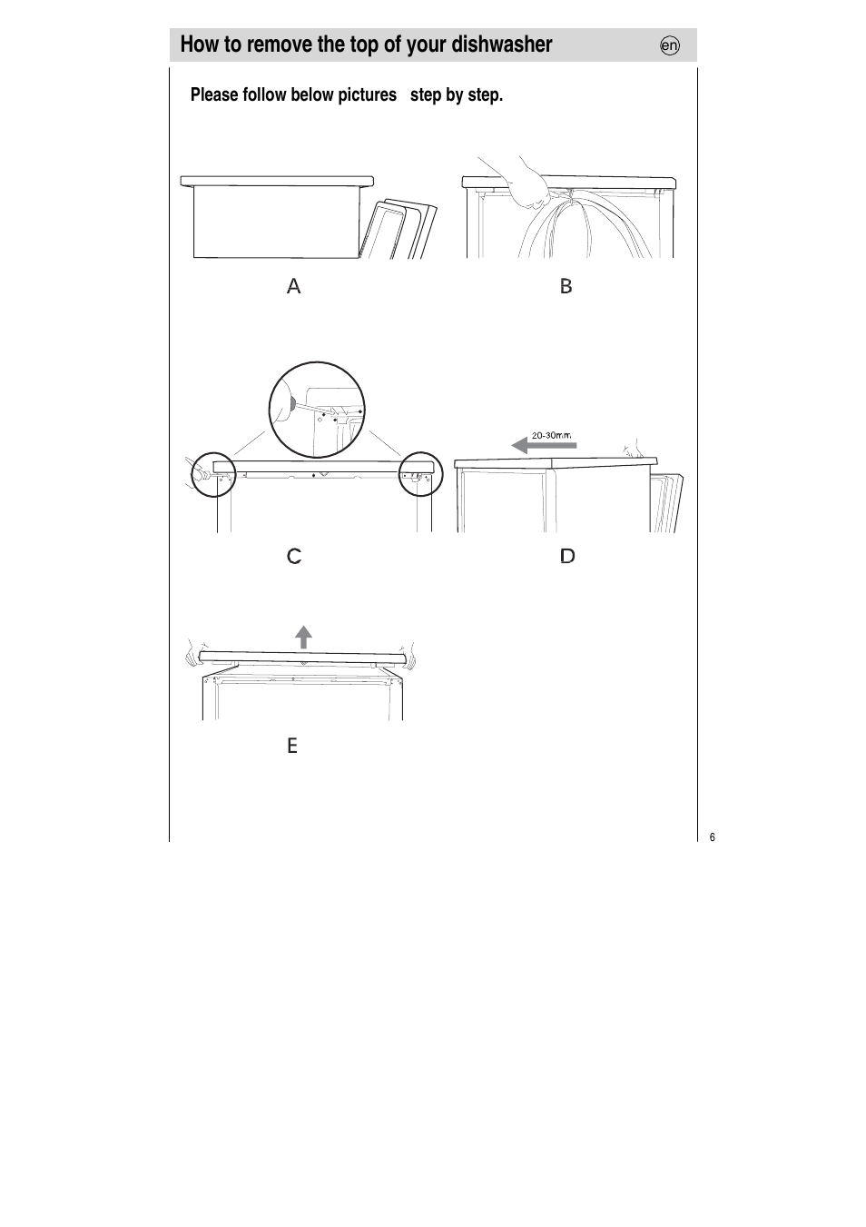 How to remove the top of your dishwasher, Please follow below pictures step by step | Teka LP7 760 User Manual | Page 7 / 30