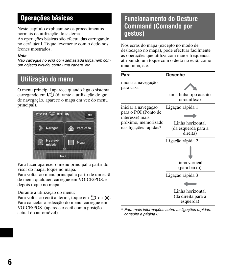 Operações básicas, Utilização do menu, Comando por gestos) | Sony NV-U72TW User Manual | Page 104 / 116