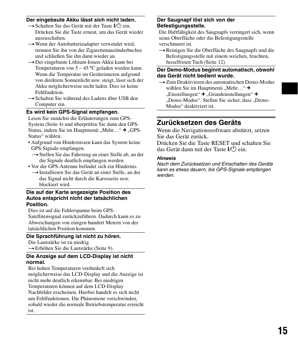 Zurücksetzen des geräts | Sony NV-U72TW User Manual | Page 29 / 116