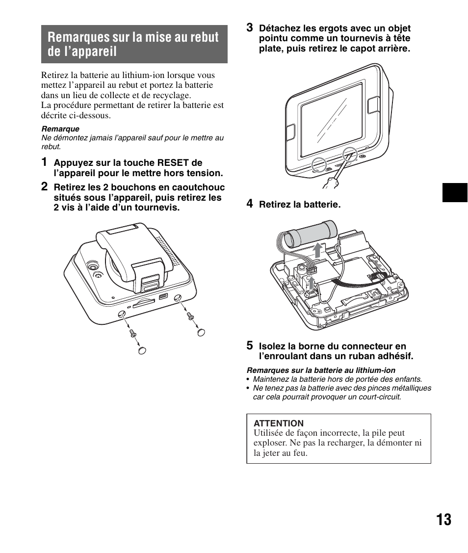 Remarques sur la mise au rebut de l’appareil, Remarques sur la mise au rebut de, L’appareil | Sony NV-U72TW User Manual | Page 41 / 116