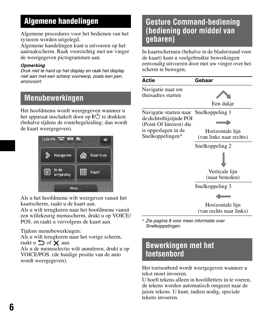 Algemene handelingen, Menubewerkingen, Bewerkingen met het toetsenbord | Menubewerkingen gesture command-bediening, Bediening door middel van gebaren) | Sony NV-U72TW User Manual | Page 48 / 116