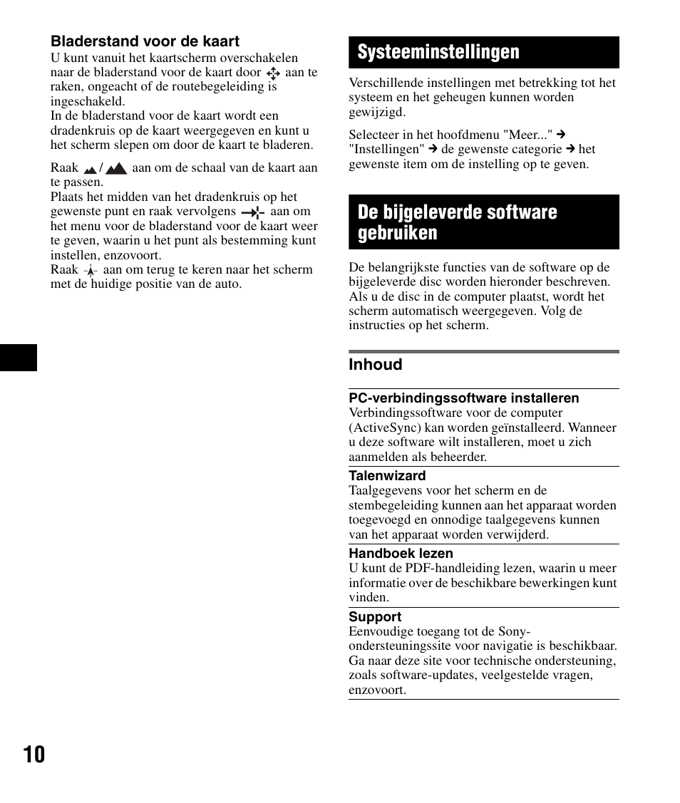 Systeeminstellingen, De bijgeleverde software gebruiken, Inhoud | Sony NV-U72TW User Manual | Page 52 / 116