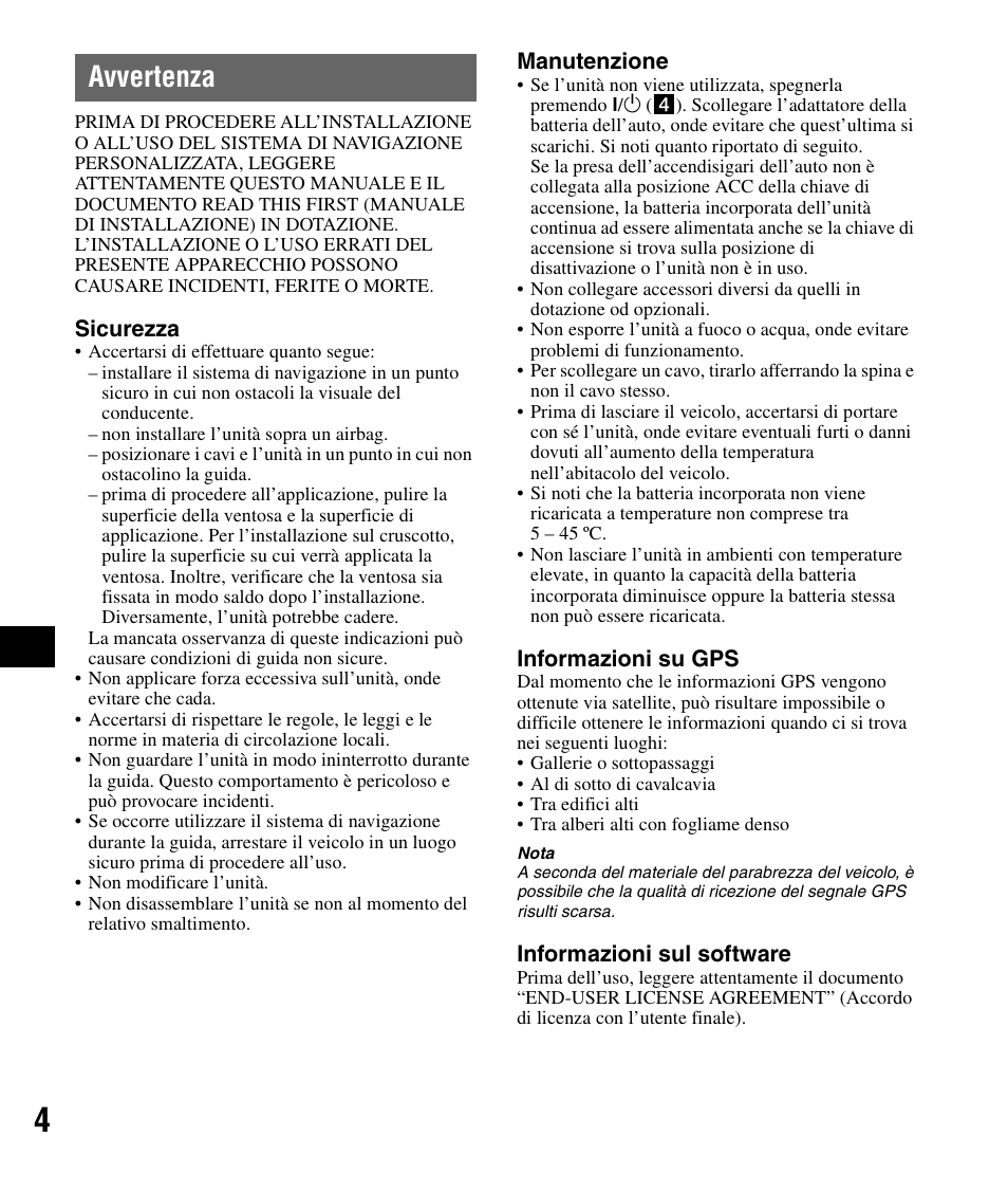 Avvertenza | Sony NV-U72TW User Manual | Page 60 / 116