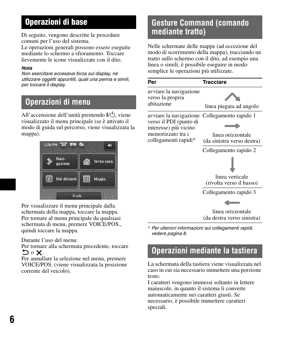 Operazioni di base, Operazioni di menu, Gesture command (comando mediante tratto) | Operazioni mediante la tastiera, Operazioni di menu gesture command, Comando mediante tratto) | Sony NV-U72TW User Manual | Page 62 / 116