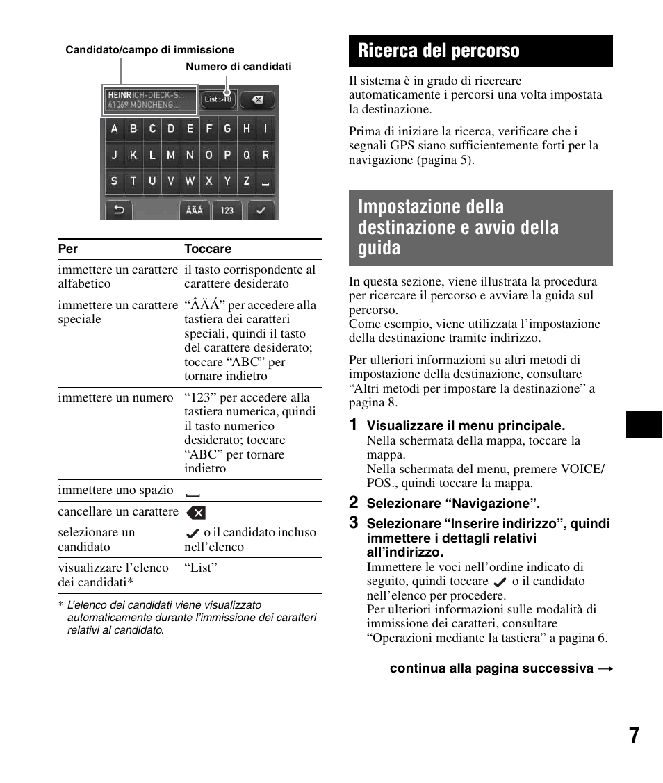 Ricerca del percorso, Impostazione della destinazione e avvio della, Guida | Sony NV-U72TW User Manual | Page 63 / 116