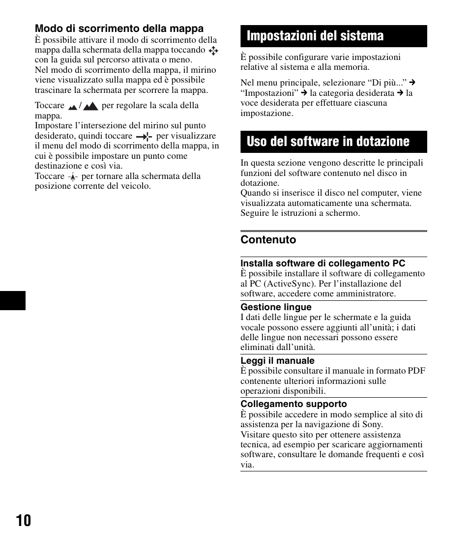 Impostazioni del sistema, Uso del software in dotazione, Contenuto | Sony NV-U72TW User Manual | Page 66 / 116