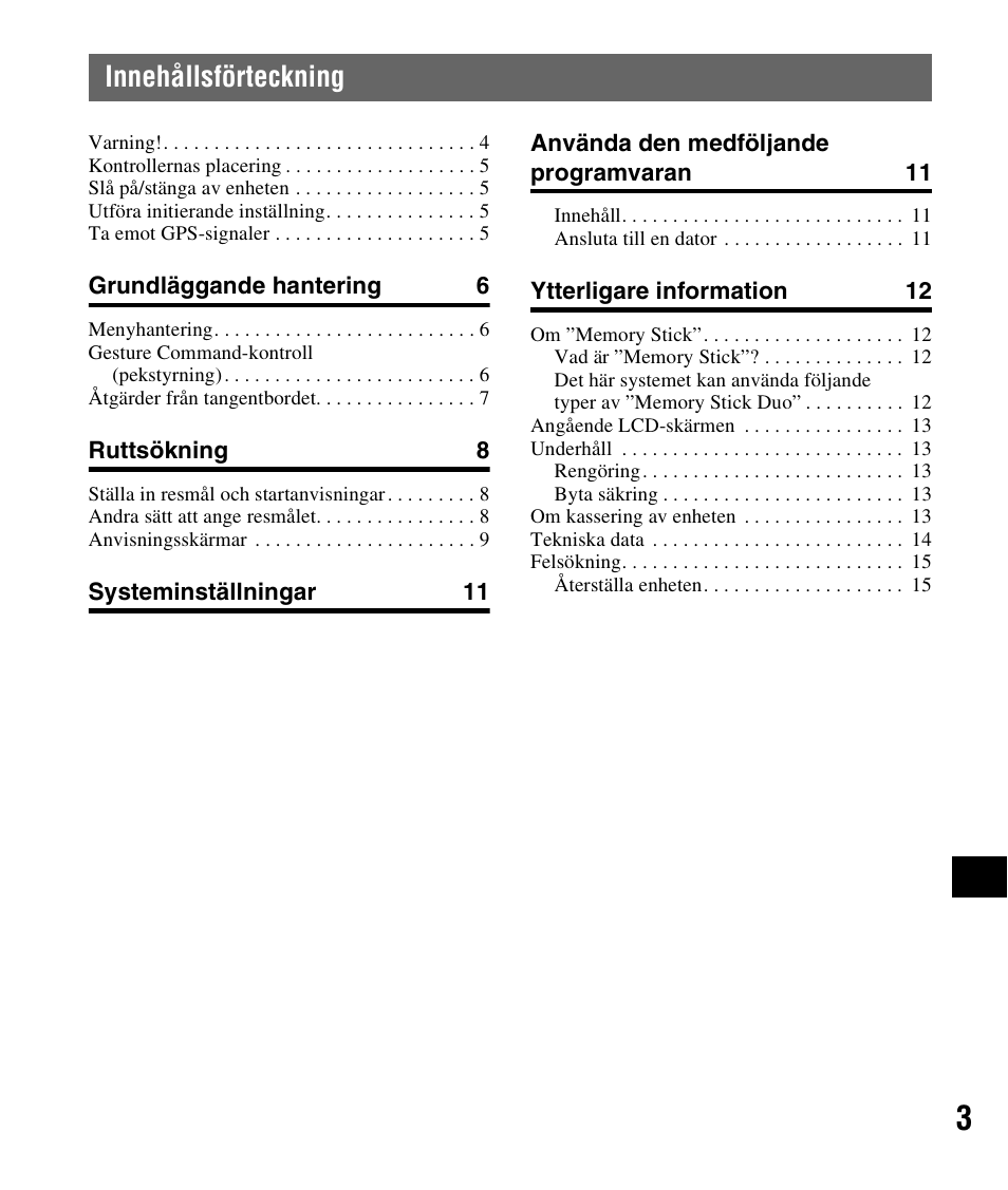 Innehållsförteckning | Sony NV-U72TW User Manual | Page 87 / 116