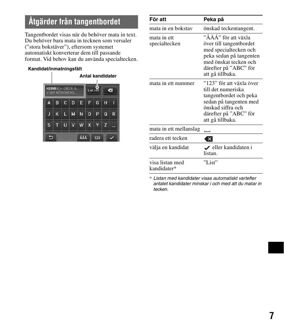 Åtgärder från tangentbordet | Sony NV-U72TW User Manual | Page 91 / 116