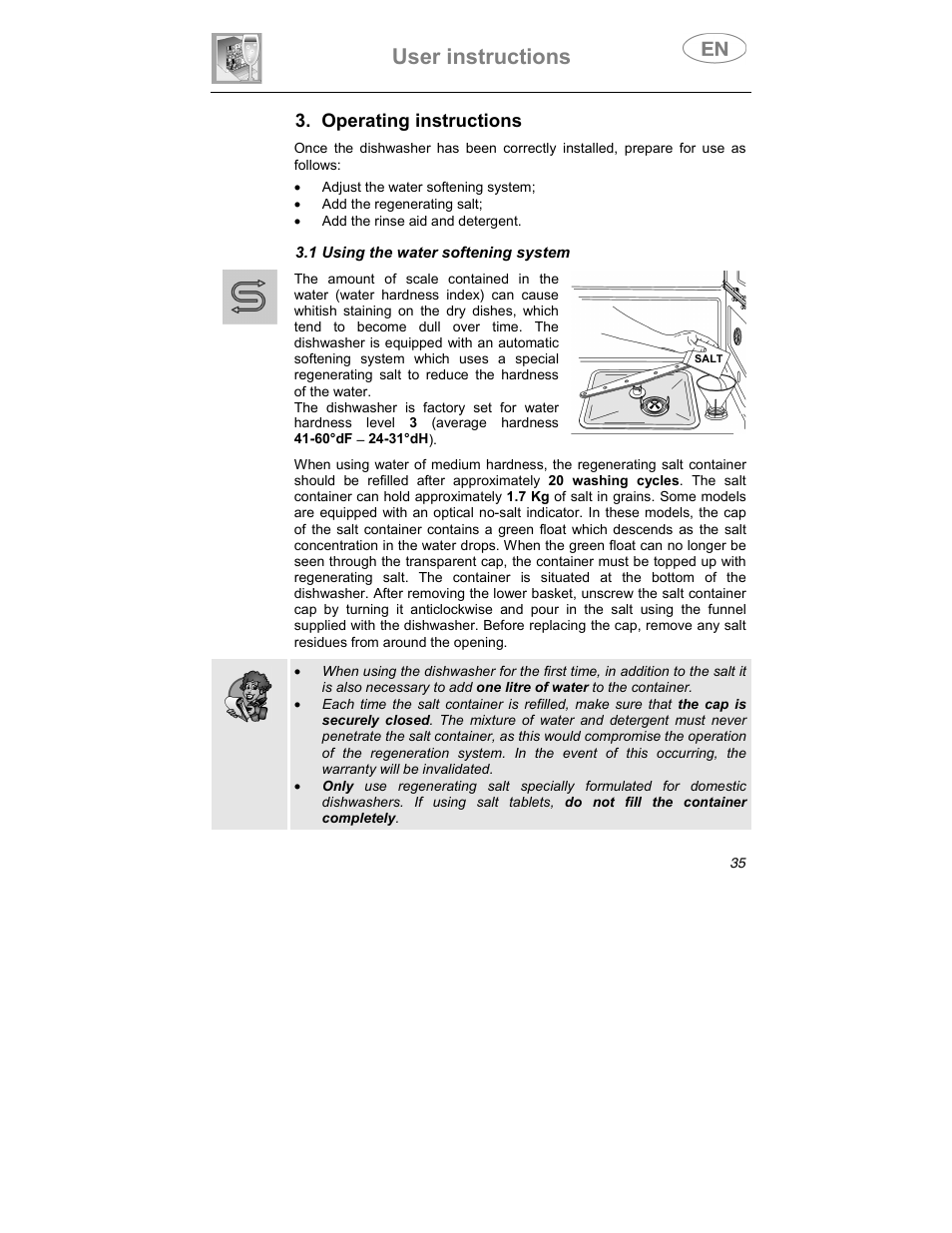 User instructions, Operating instructions | Teka DW7 60 FI User Manual | Page 9 / 24