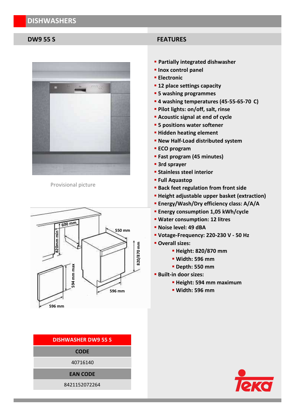 Teka DW9 55 S User Manual | 1 page