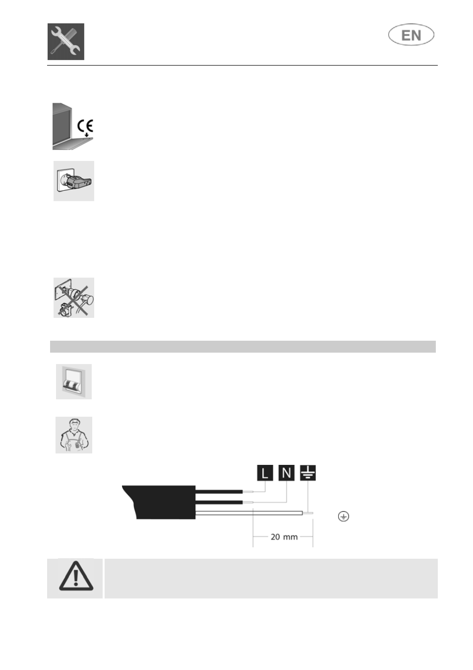 Installation instructions, 2 electrical connection and precautions, L = brown n = blue = yellow-green | Teka DW8 60 SWB User Manual | Page 7 / 34