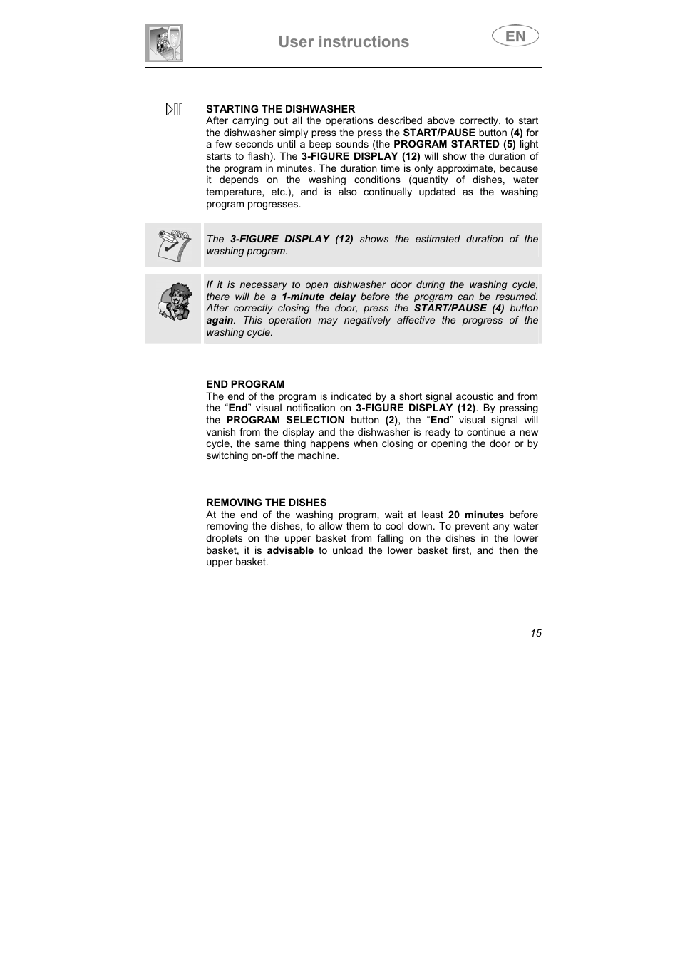 User instructions | Teka DW8 59 S User Manual | Page 15 / 32