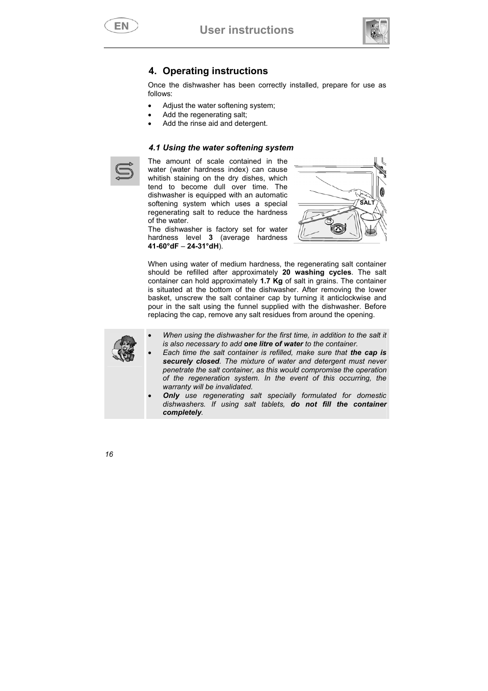 User instructions, Operating instructions | Teka DW8 59 S User Manual | Page 16 / 32