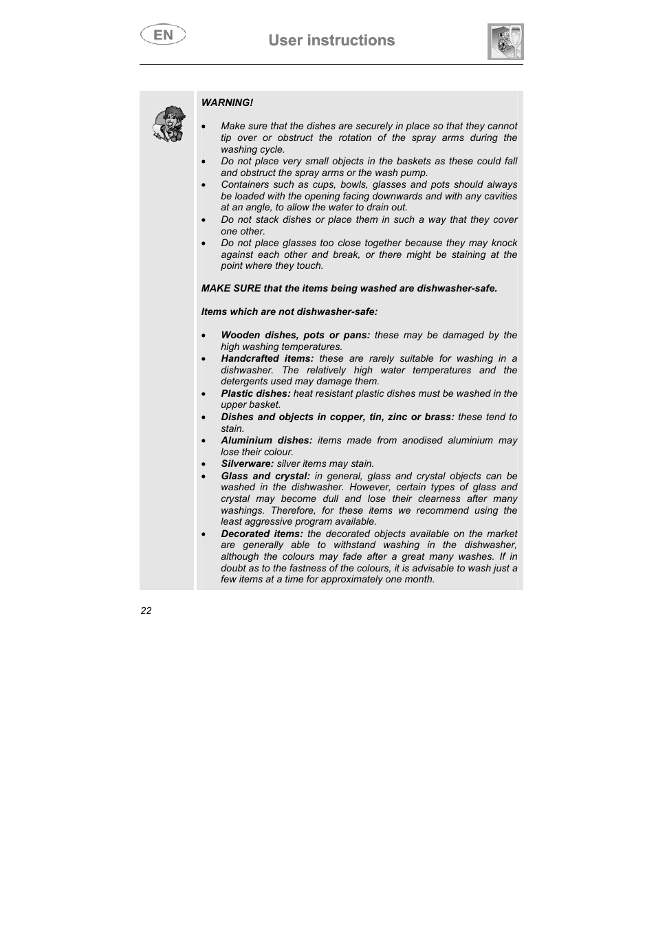 User instructions | Teka DW8 59 S User Manual | Page 22 / 32