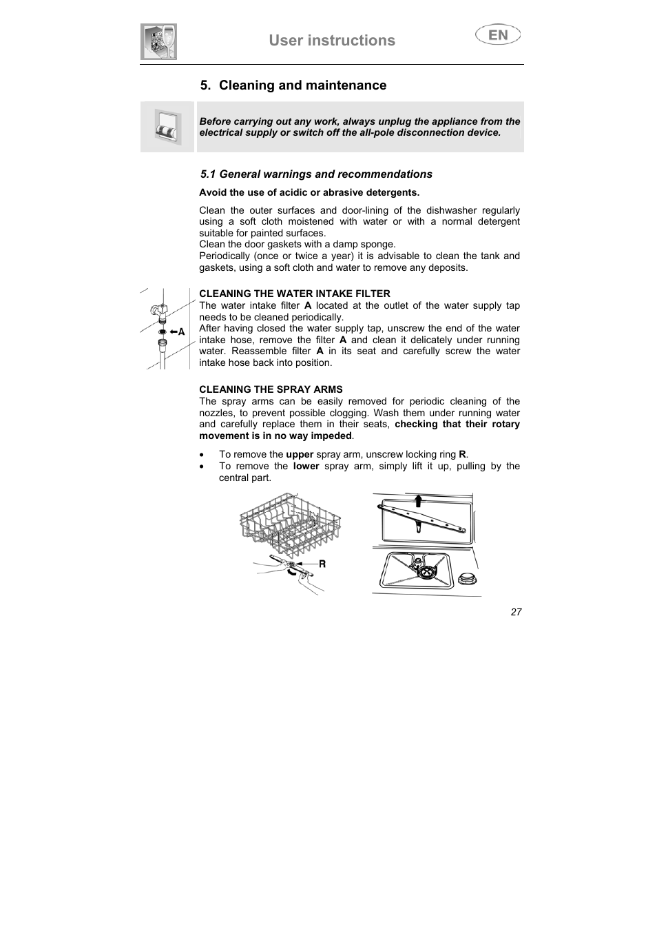 User instructions, Cleaning and maintenance | Teka DW8 59 S User Manual | Page 27 / 32