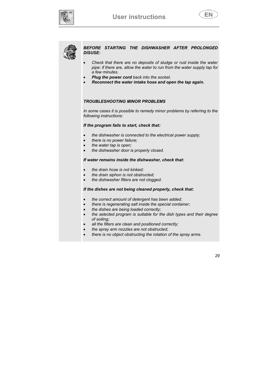 User instructions | Teka DW8 59 S User Manual | Page 29 / 32