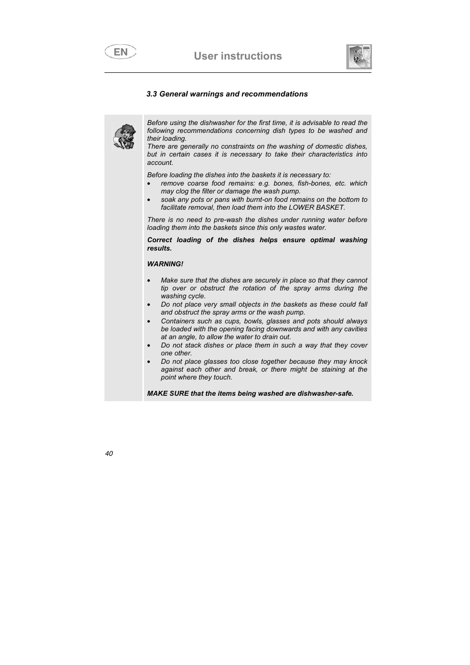 User instructions | Teka DW7 45 FI User Manual | Page 14 / 24