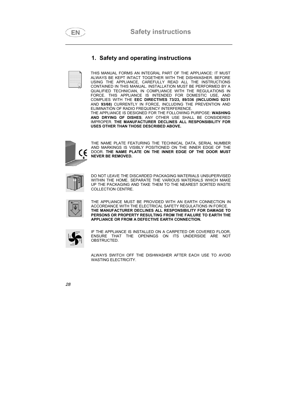 Safety instructions, Safety and operating instructions | Teka DW7 45 FI User Manual | Page 2 / 24