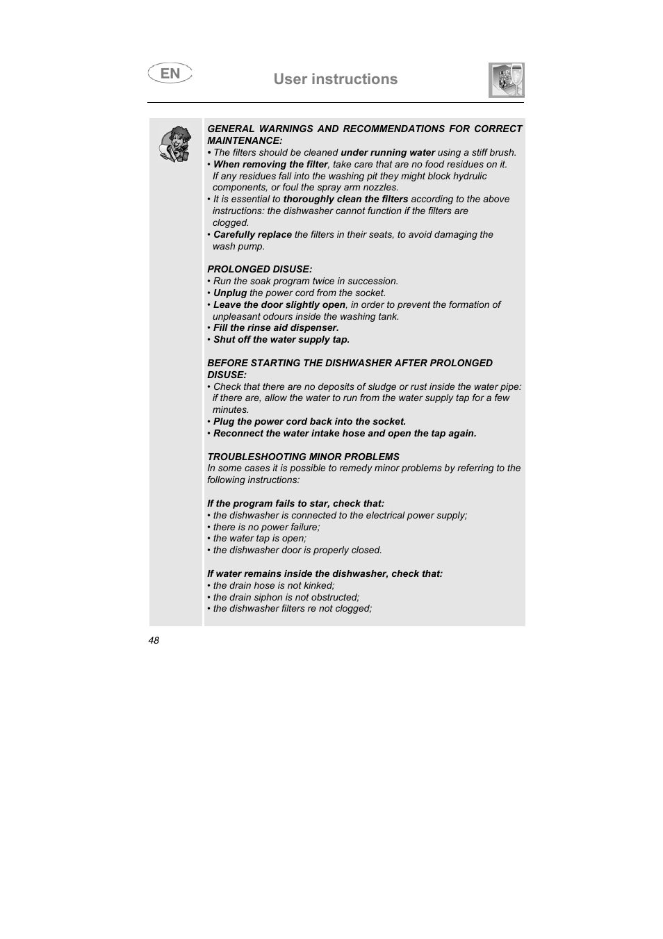 User instructions | Teka DW7 45 FI User Manual | Page 22 / 24