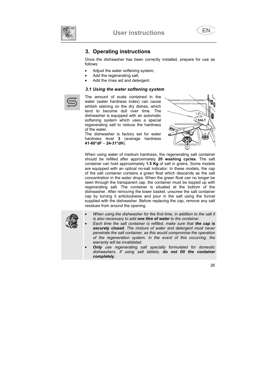 User instructions, Operating instructions | Teka DW7 45 FI User Manual | Page 9 / 24