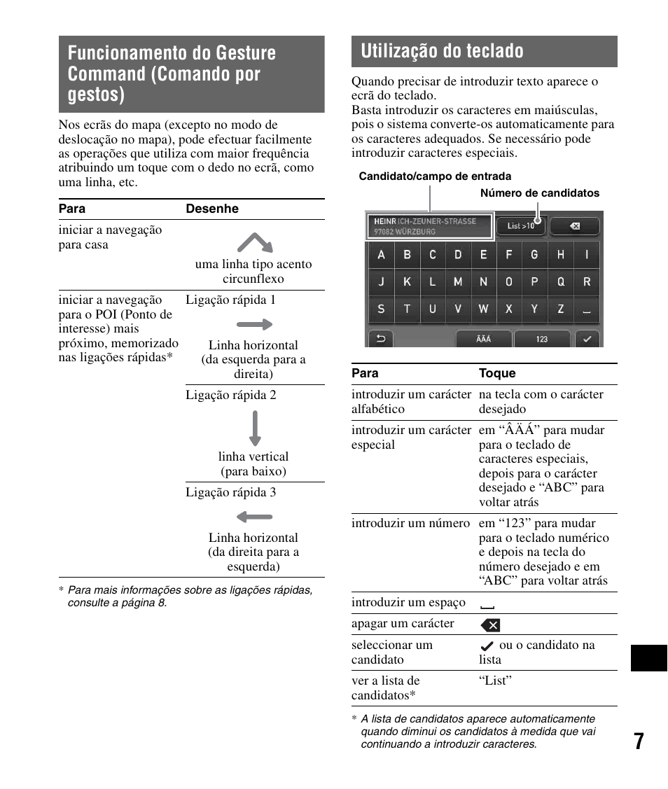 Utilização do teclado, Funcionamento do gesture command, Comando por gestos) | Sony NV-U82B User Manual | Page 109 / 122